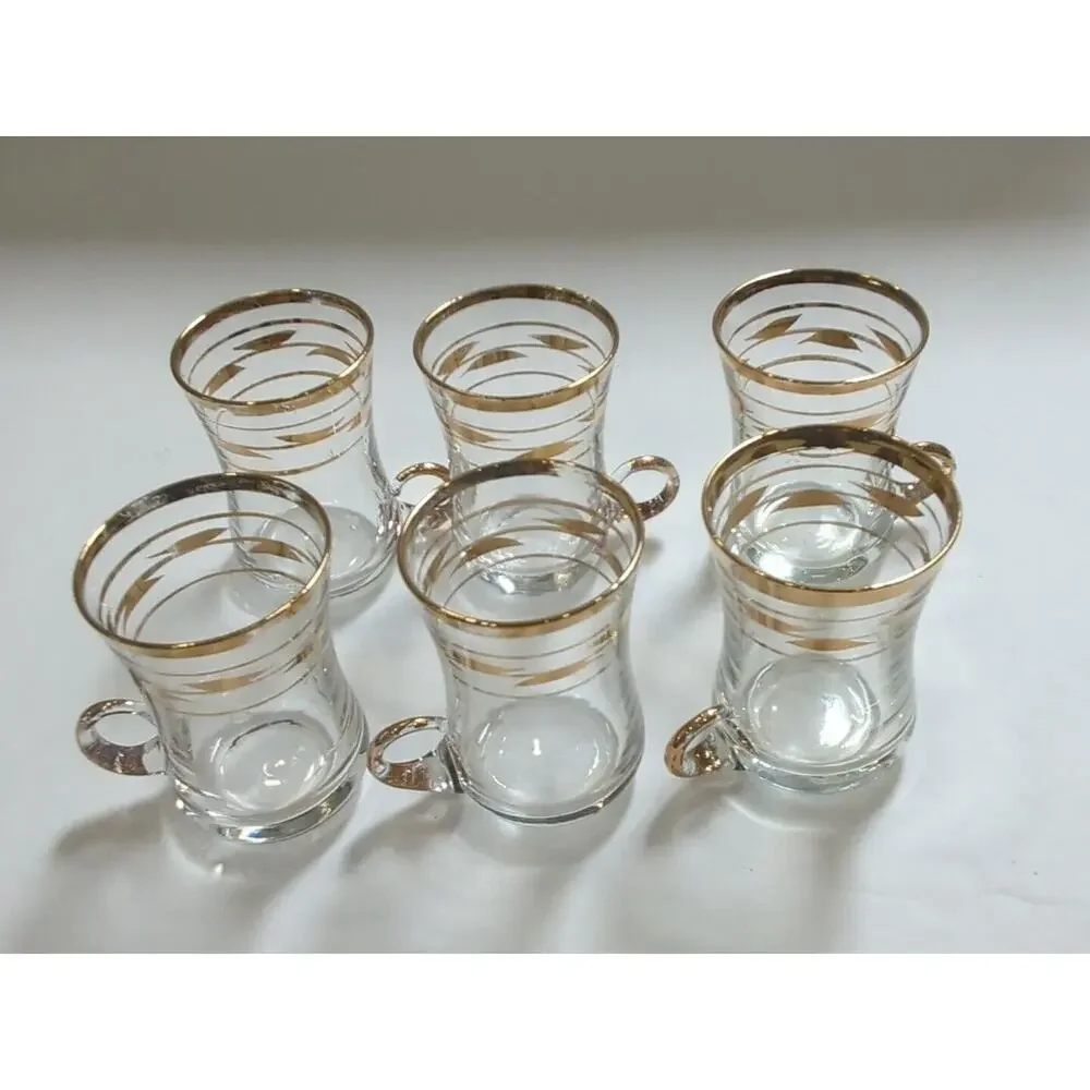 Vintage‎ MCM 6 Gold Trimmed Espresso/Coffee Glasses/Cups 2 1/2